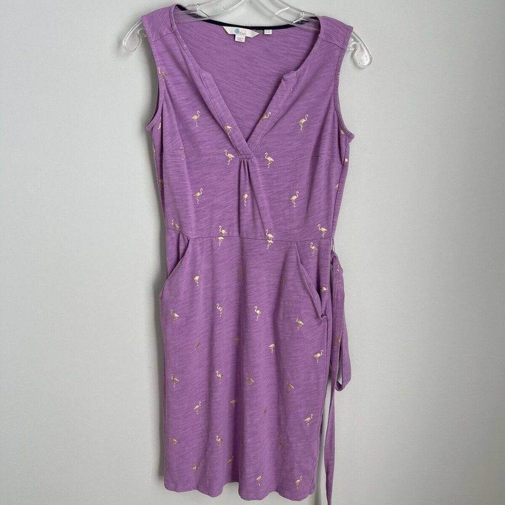 Boden Purple Belted Vanessa Jersey Lupin Flamingo Foil Dress Pockets